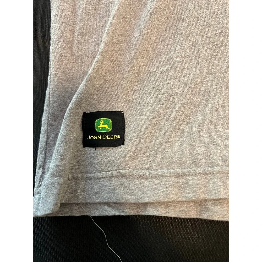 John Deere Mens XXL Gray Long Sleeve Henley Shirt Cotton Workwear Logo 4166